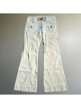 Dna Y2K Low Rise Flare Jeans Pink Stitch Hook Closure Vintage Denim